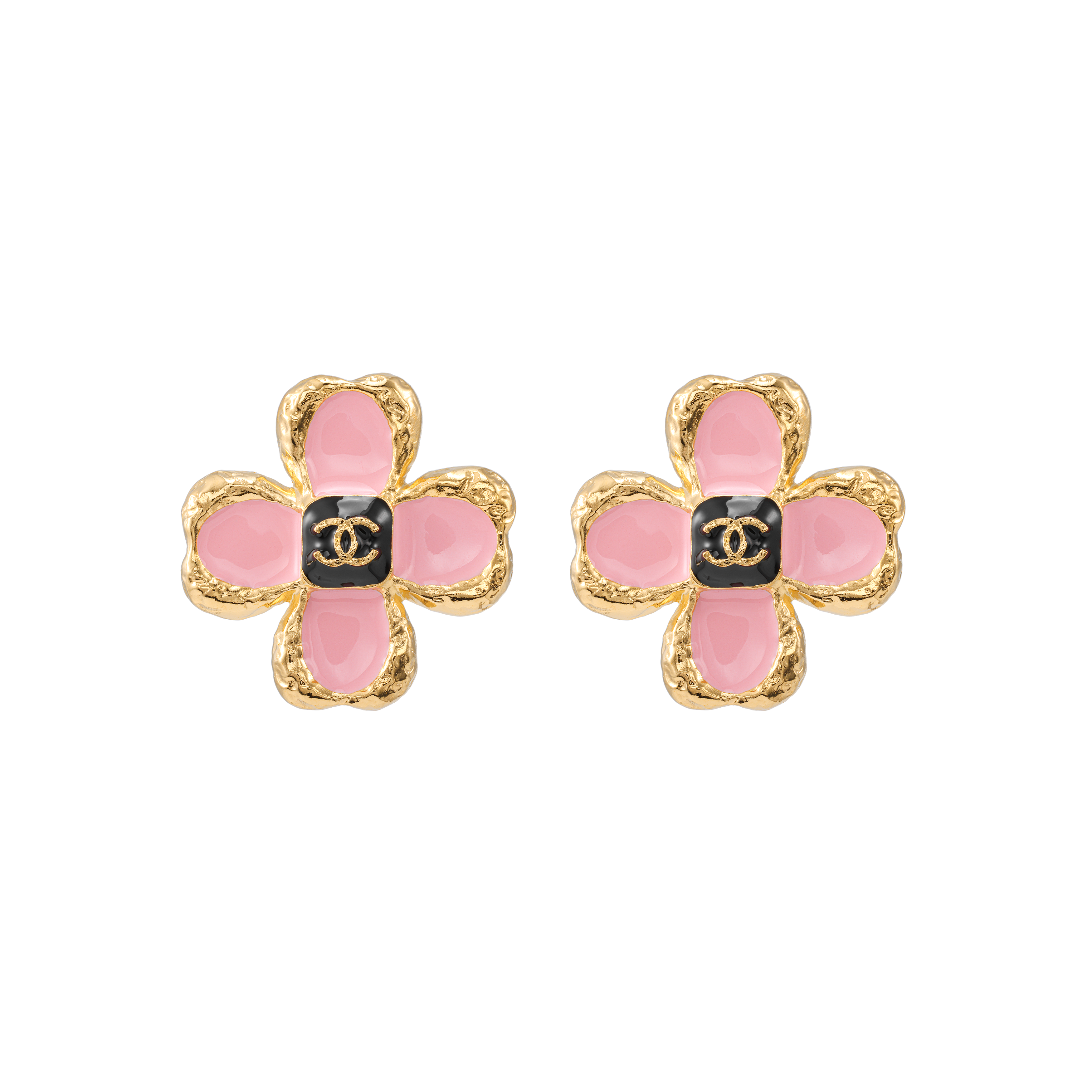 (Women) [New 23K] CHANEL Classic Double C Pink Floral Metal Earrings for Women Pink ABC241-B14727-NS733