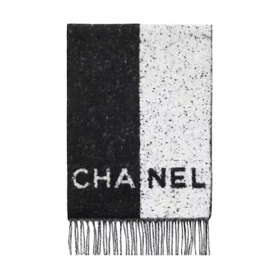 (Women) 【New 24K】CHANEL Women’s Wool Knit Scarf Black White Letter Print AAA494B18269NZY22