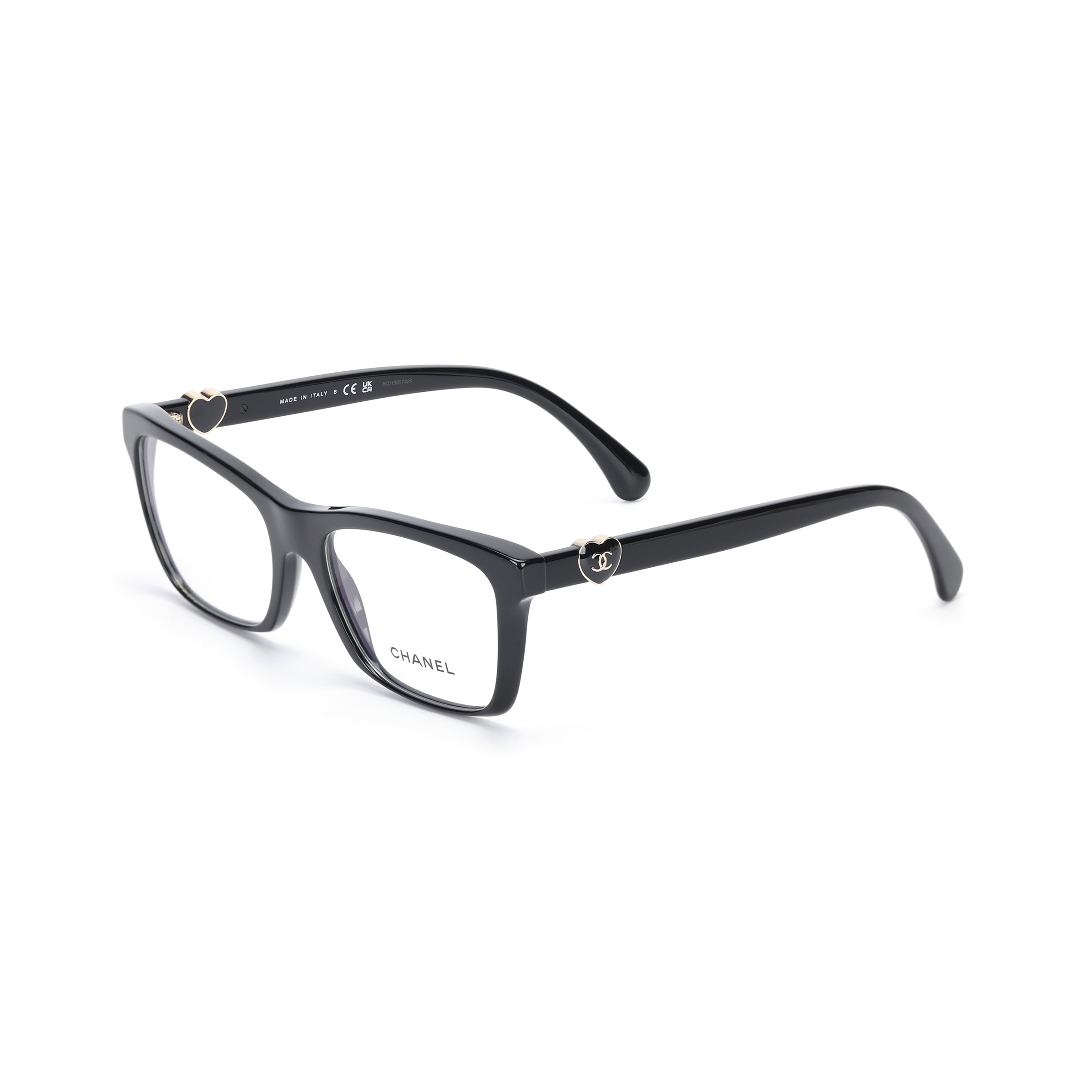 (Women) CHANEL Heart Logo Acetate Square Optical Glasses Women Black CH3465-C622