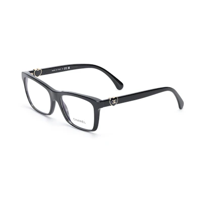 (Women) 【Prescription Available】 CHANEL Heart Logo Acetate Square Optical Glasses Women Black CH3465-C622