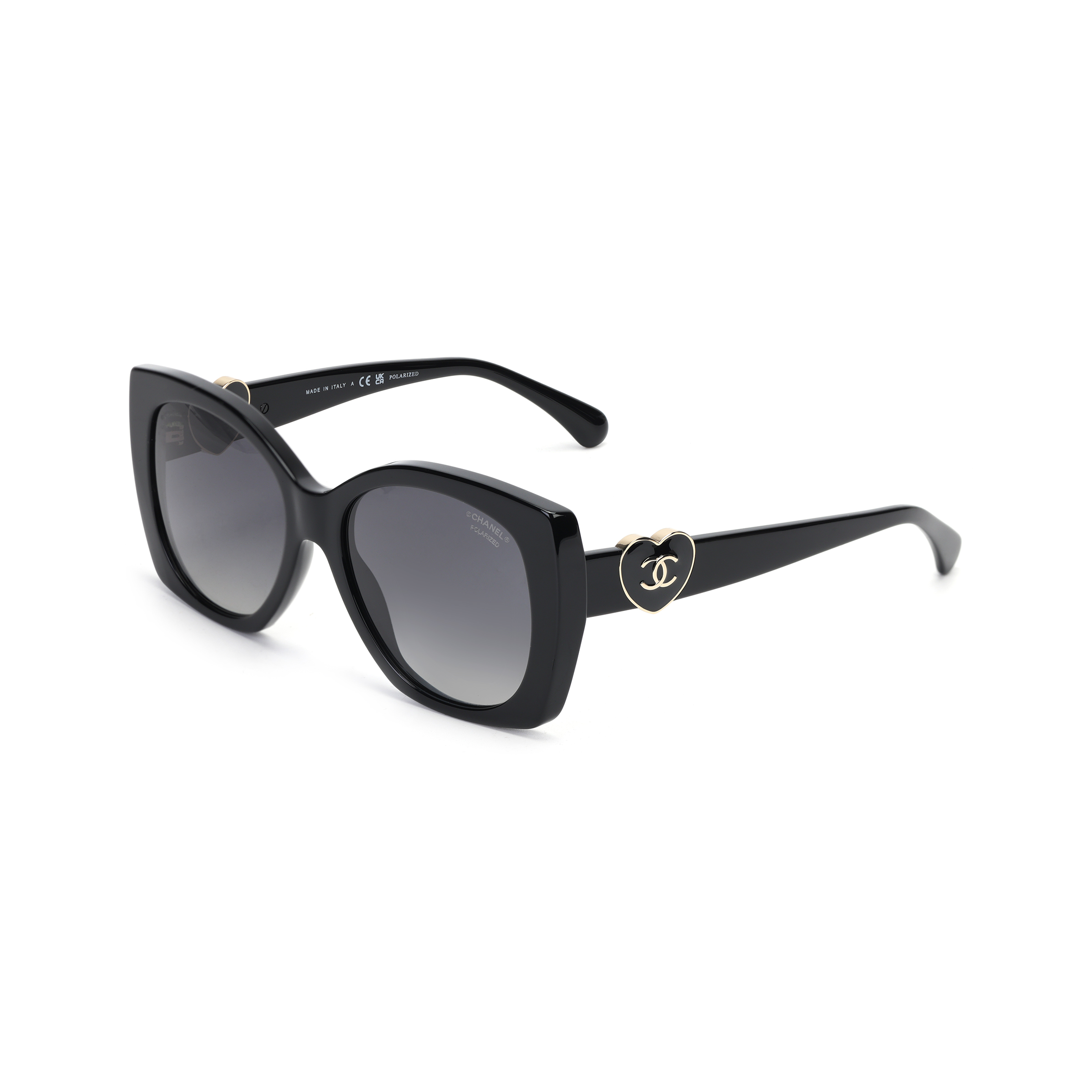 (Women) CHANEL Heart Logo Irregular Shape Sunglasses Women Black ch5519-c622s8
