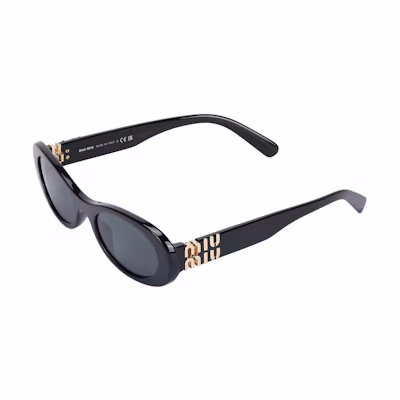(Women) 【Prescription Available】MIU MIU Black Oval Sunglasses with Engraved Temples MU06ZS1AB5S0C