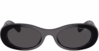 Lookbook (Women) MIU MIU Black Oval Sunglasses with Engraved Temples MU06ZS1AB5S0C
