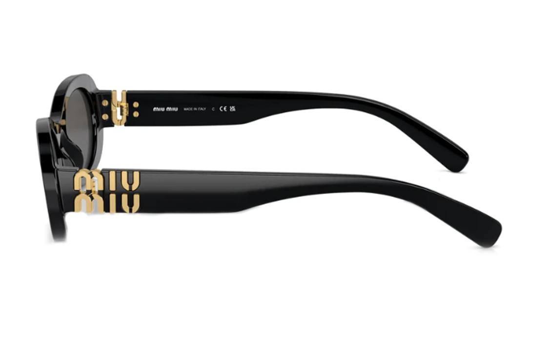 Shop (W) 【処方箋対応】MIU MIU ブラックオーバルサングラス テンプルエングレービング MU06ZS1AB5S0C