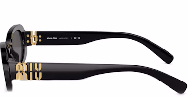 Shop (Women) MIU MIU Black Oval Sunglasses with Engraved Temples MU06ZS1AB5S0C