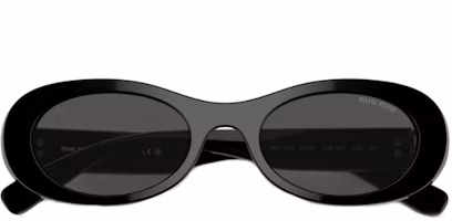 Purchase (Women) MIU MIU Black Oval Sunglasses with Engraved Temples MU06ZS1AB5S0C