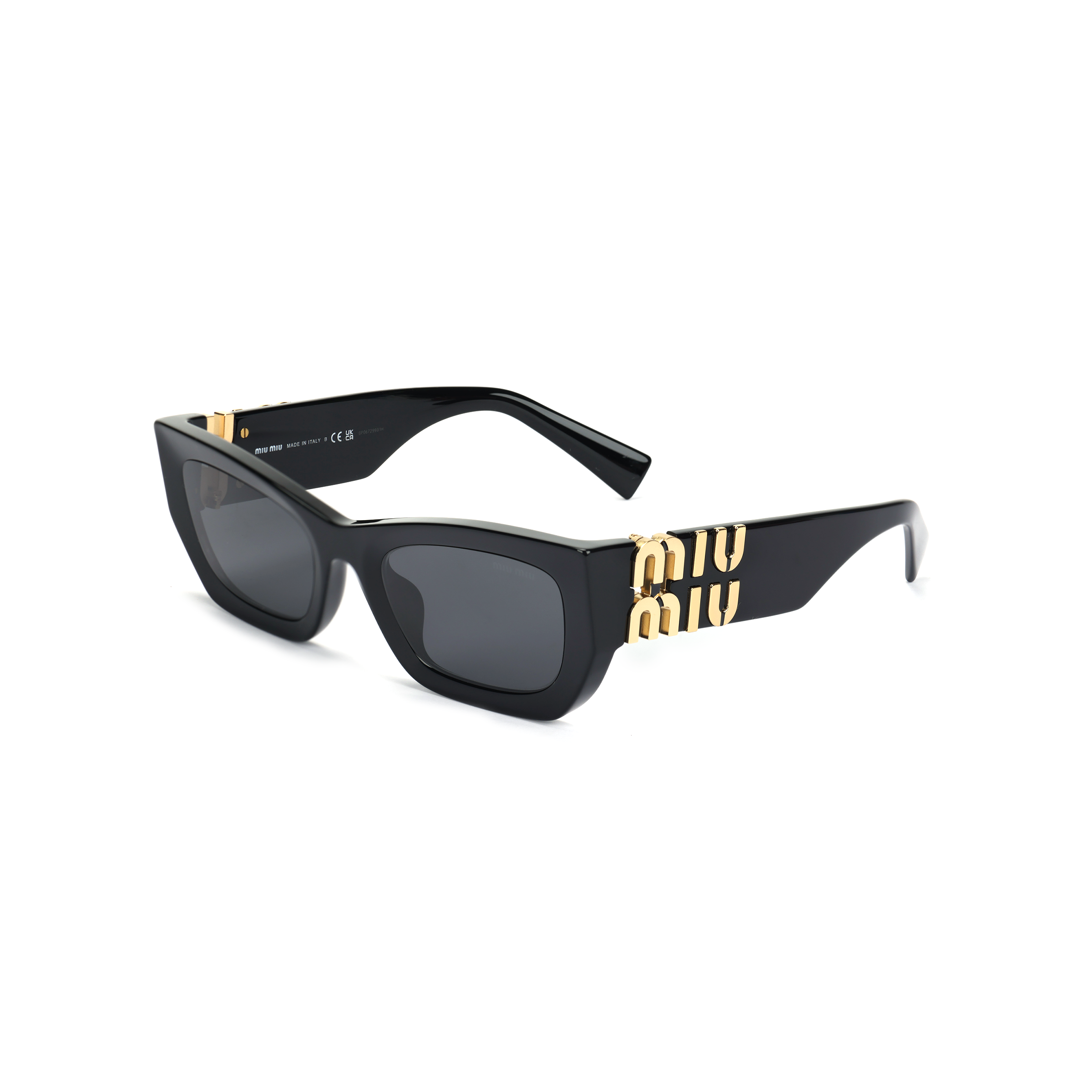 (Women) MIU MIU  Irregular Black Sunglasses with Letter Engraving 0MU09WS1AB5S053
