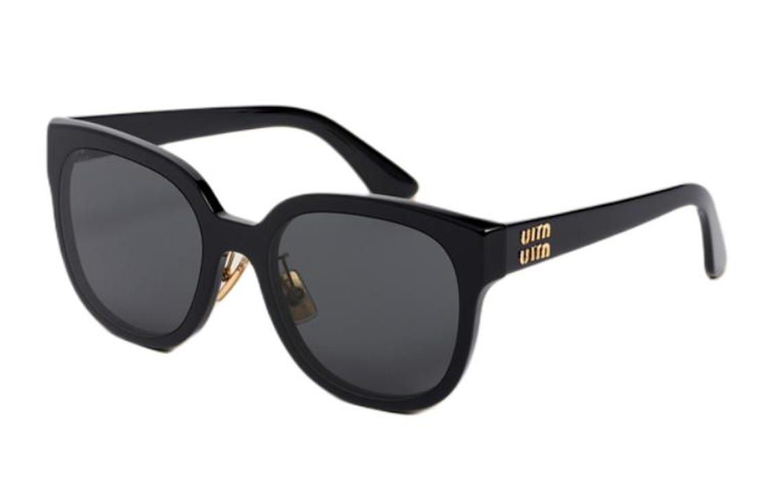 Order (W) 【Boleh Isi Preskripsi】MIU MIU Cermin Mata Hitam Segi Empat dengan Logo di Tepi SMU01Z_E1AB_F05S0_C_055