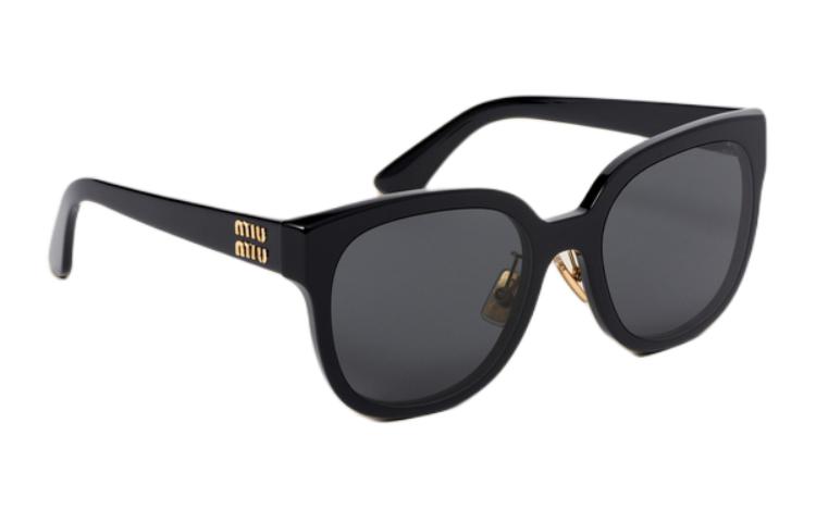 Shop (W) 【Boleh Isi Preskripsi】MIU MIU Cermin Mata Hitam Segi Empat dengan Logo di Tepi SMU01Z_E1AB_F05S0_C_055