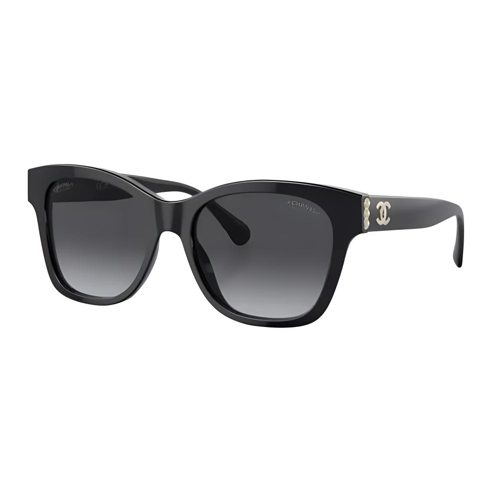 (Women) CHANEL Irregular Black Sunglasses with Glass Pearl Details CH5482HA-C622S8
