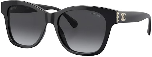(Women) CHANEL Irregular Black Sunglasses with Glass Pearl Details CH5482HA-C622S8 (Women) CHANEL Irregular Black Sunglasses with Glass Pearl Details CH5482HA-C622S8