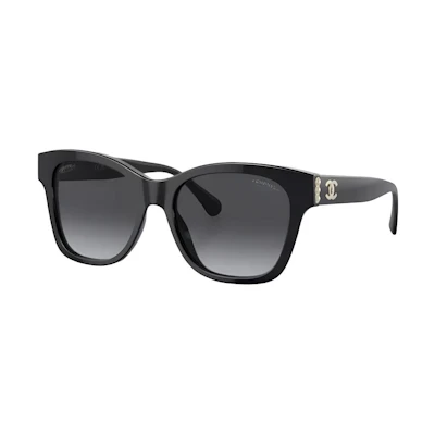 (Women) 【Prescription Ready】CHANEL Irregular Black Sunglasses with Glass Pearl Details CH5482HA-C622S8