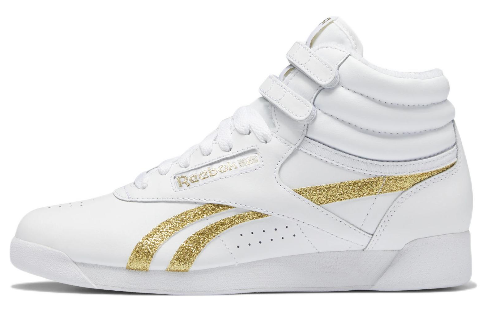 (Women)  Reebok Freestyle High 'White Gold Metallic Glitter'  GX2231