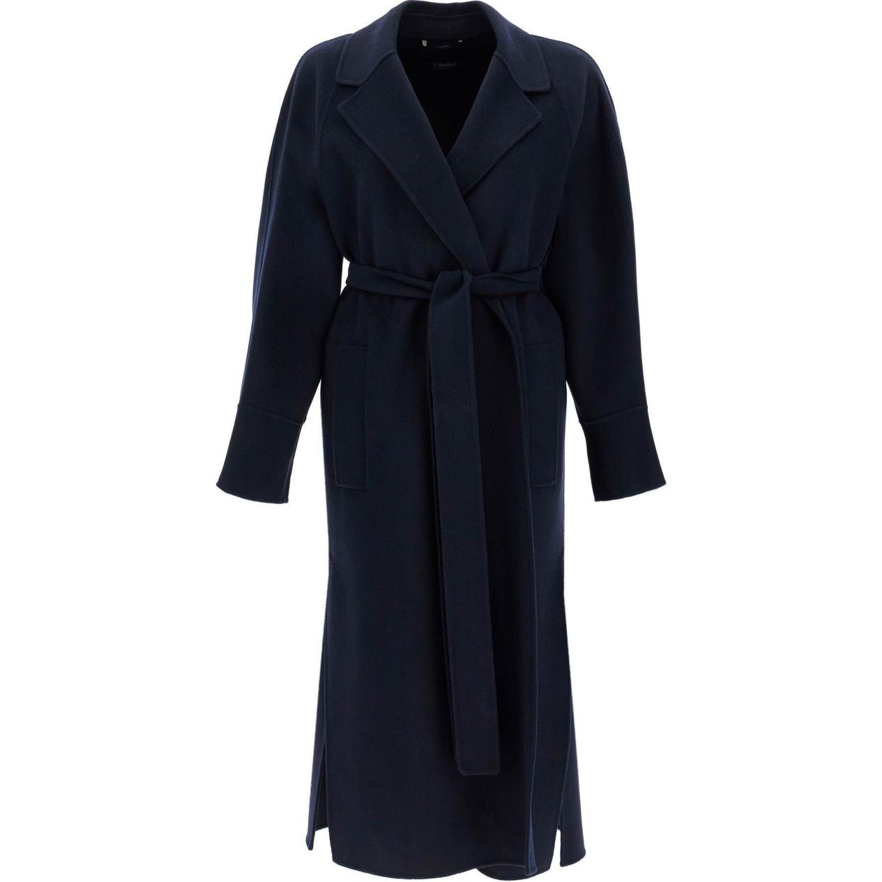 (Women) 'S MAX MARA Agata Navy Blue Mid-Length Belted Loose-Fit Coat for Women 9016074106012-AGATA