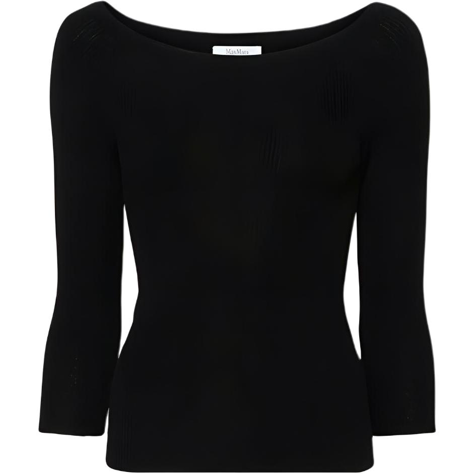 (Women) 'S Max Mara Black Off-Shoulder Ribbed Sweater with 3/4 Sleeves 2411361102600-BLACK