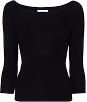 (Women) 'S Max Mara Black Off-Shoulder Ribbed Sweater with 3/4 Sleeves 2411361102600-BLACK (Women) 'S Max Mara Black Off-Shoulder Ribbed Sweater with 3/4 Sleeves 2411361102600-BLACK