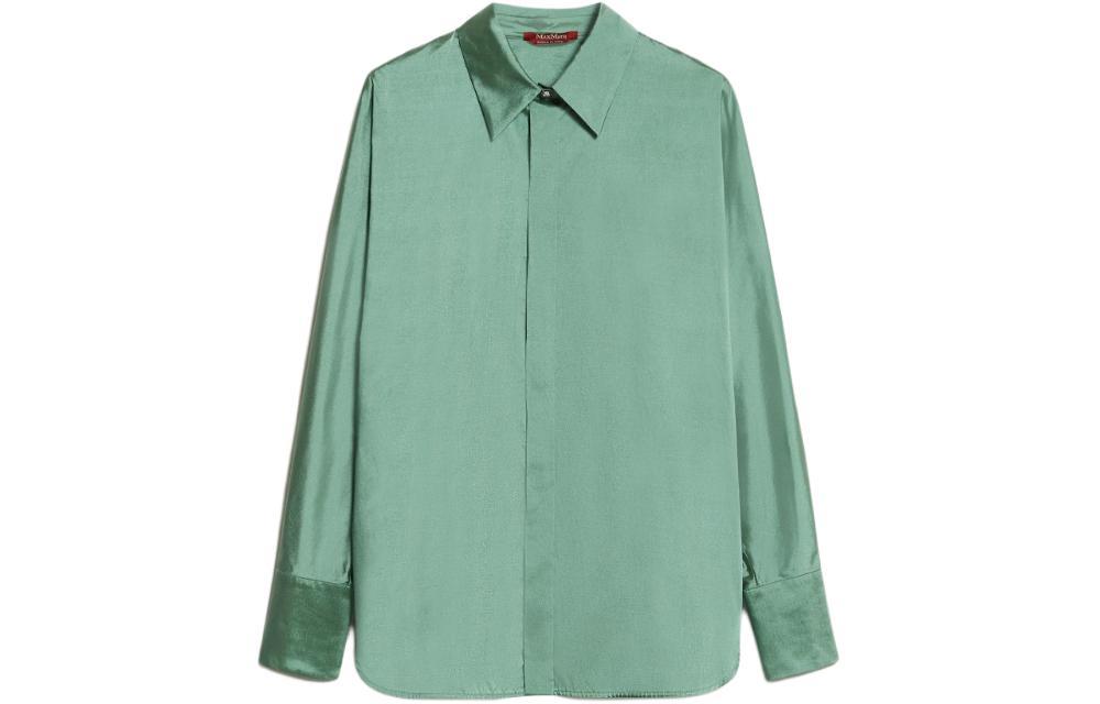 (Women) 'S Max Mara Clan Green Long-Sleeve Button-Up Polo Shirt 6111014306005-CLAN