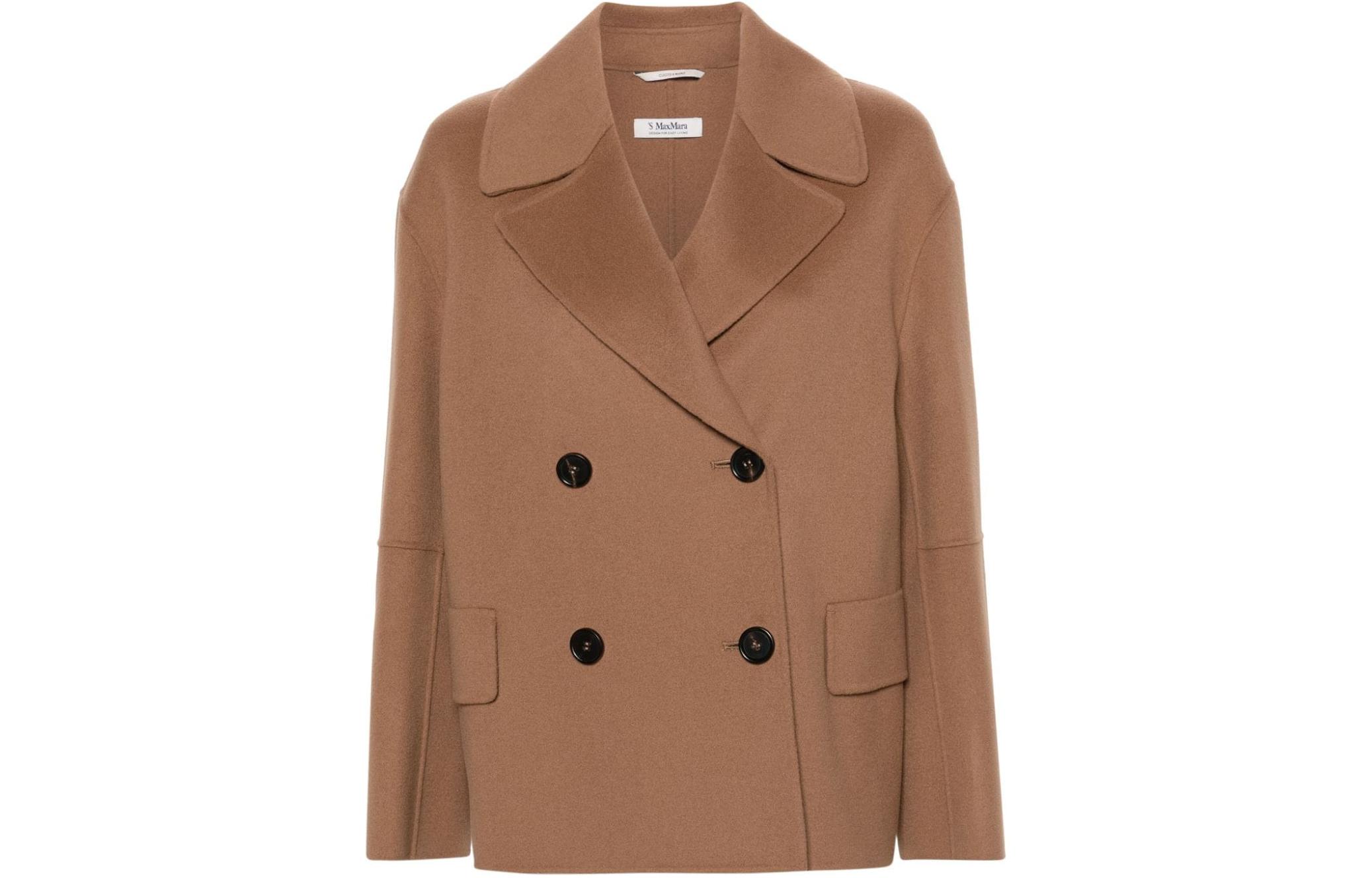 (Women) 'S Max Mara Max Mara Camel Double-Breasted V-Neck Long Sleeve Blazer Jacket 2419041031600CAPE022