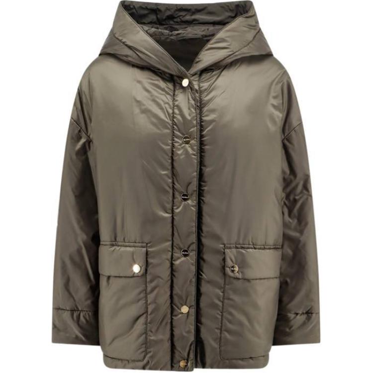 (Women) 'S Max Mara MAX MARA Hooded Solid-Color Button-Front Long Sleeve Jacket Brown 9486094406-084