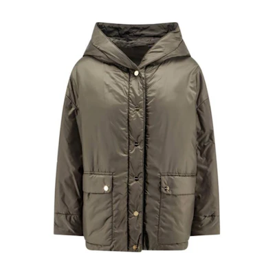 (Women) 'S Max Mara MAX MARA Hooded Solid-Color Button-Front Long Sleeve Jacket Brown 9486094406-084