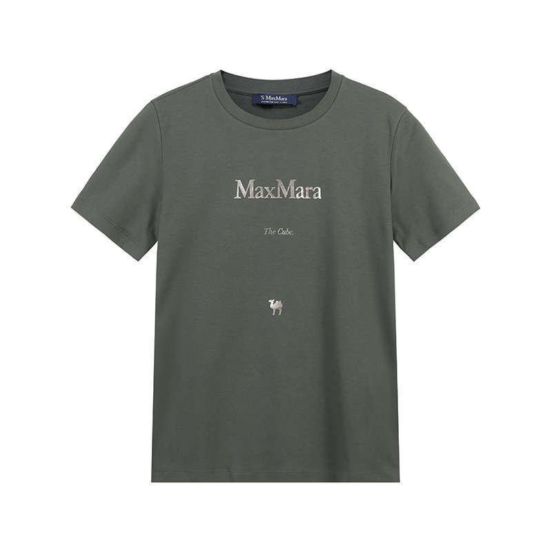 (Women) 'S Max Mara Max Mara Quieto Logo Print Crew Neck T-Shirt Women Dark Green 1997101106015-QUIETO