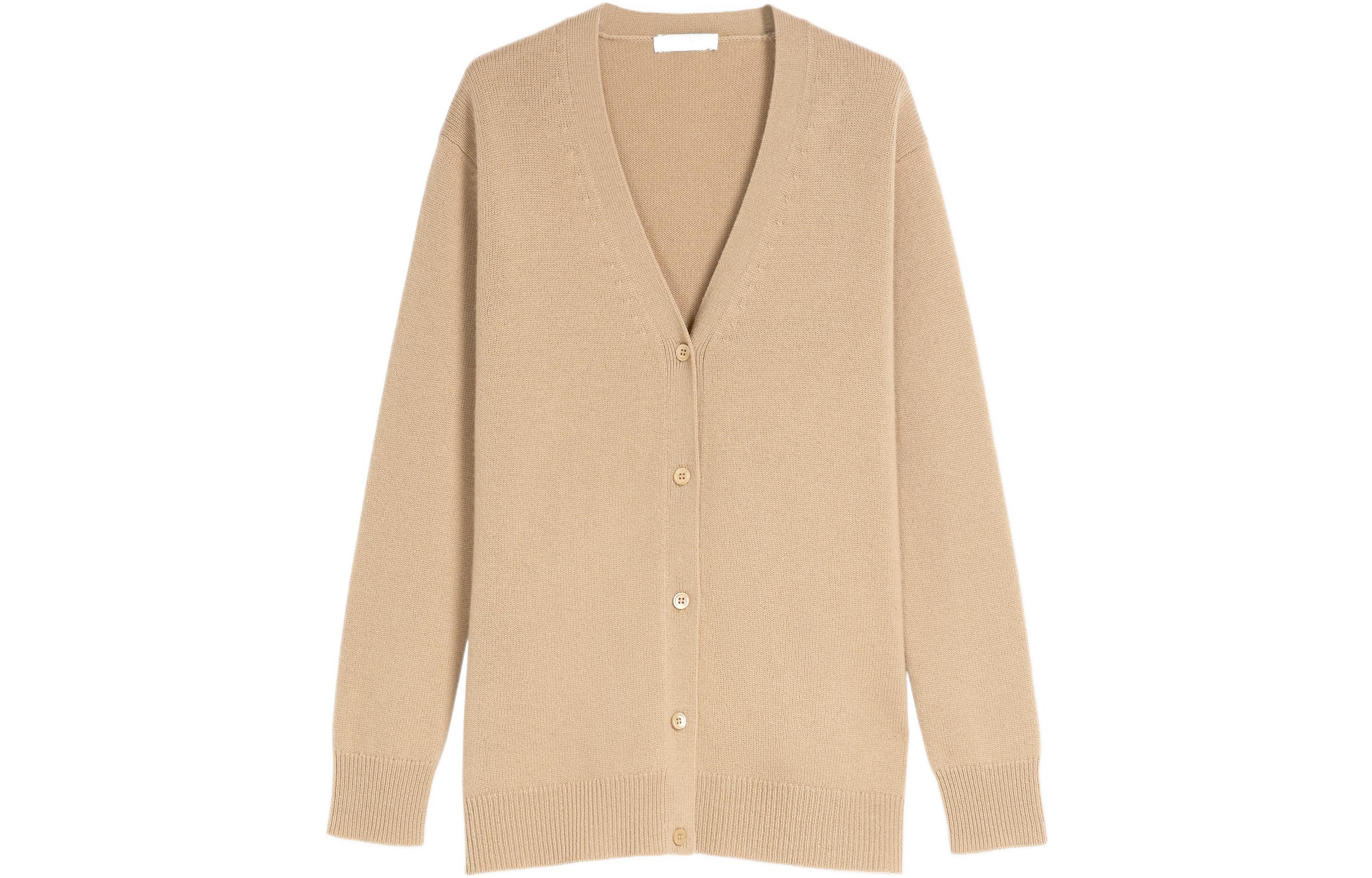 (Women) 'S Max Mara Max Mara Ribbed Knit V-Neck Cardigan Wool Sweater - Camel 9341032106002-MATERA