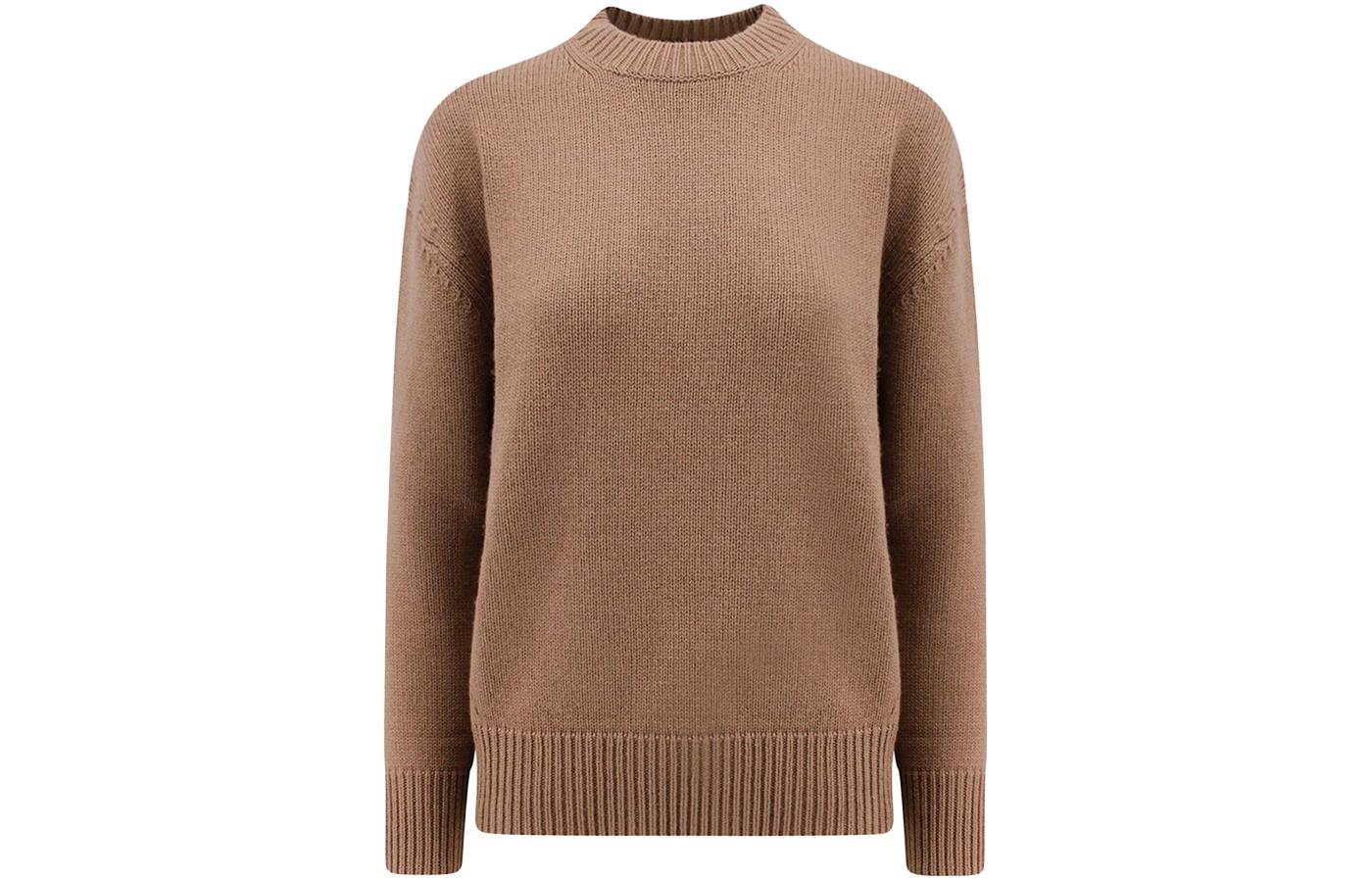 (Women) 'S Max Mara Max Mara Solid Brown Crewneck Knit Sweater 2393661033600-013