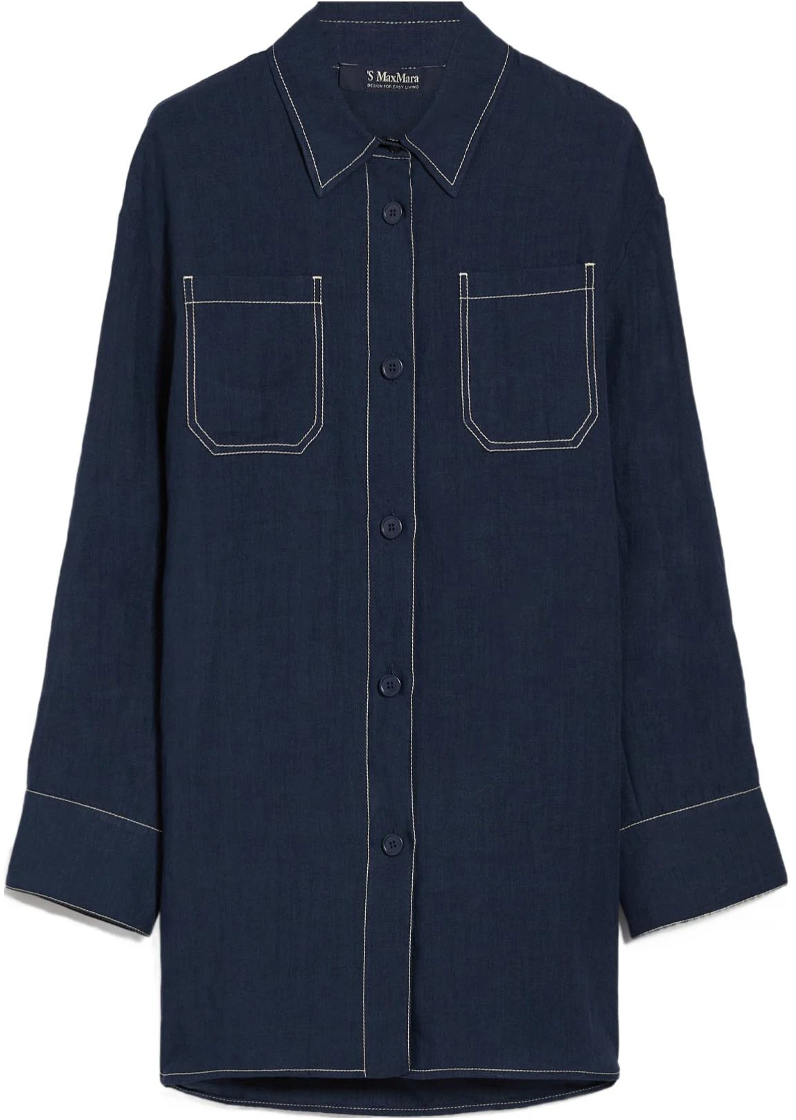 women-s-max-mara-max-mara-solid-contrast-trim-point-collar-long-sleeve-shirt-navy-9111054306-004