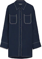 (Women) 'S Max Mara MAX MARA Solid Contrast Trim Point Collar Long Sleeve Shirt Navy 9111054306-004 (Women) 'S Max Mara MAX MARA Solid Contrast Trim Point Collar Long Sleeve Shirt Navy 9111054306-004