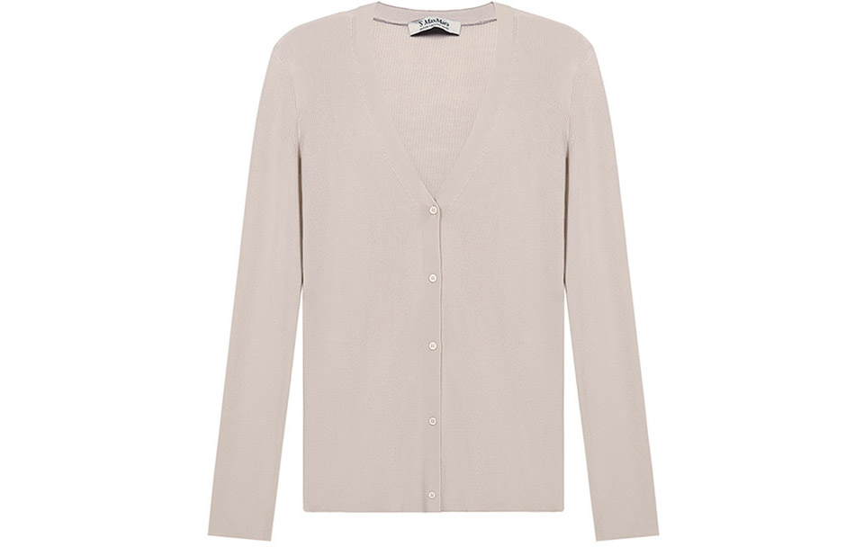 (Women) 'S Max Mara MAX MARA V-Neck Wool Cardigan Grey-White 9346011906001-OLTRE