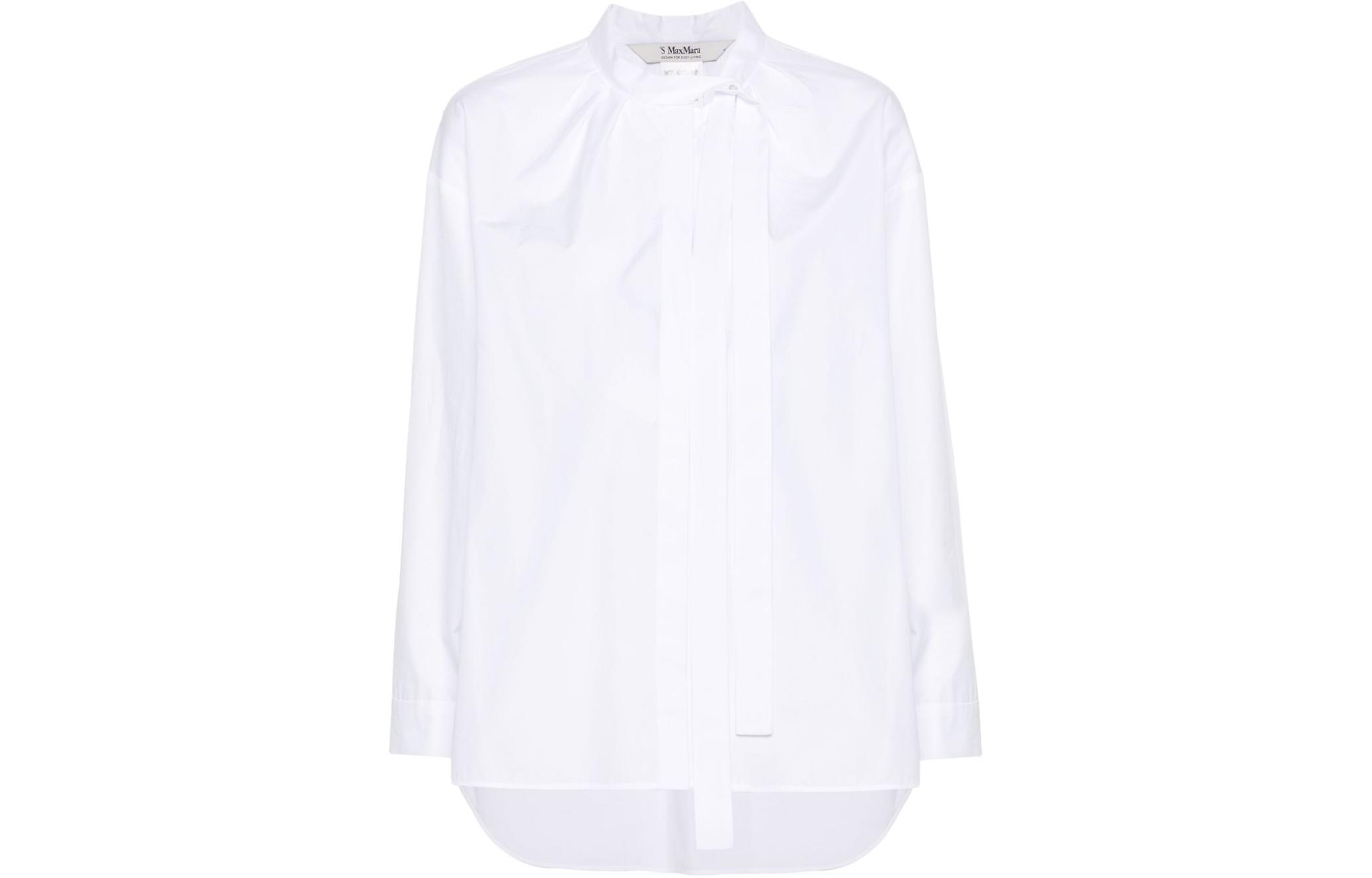 (Women) 'S Max Mara Max Mara White Solid Single-Breasted Slim Fit Long Sleeve Shirt 2419111023600-001