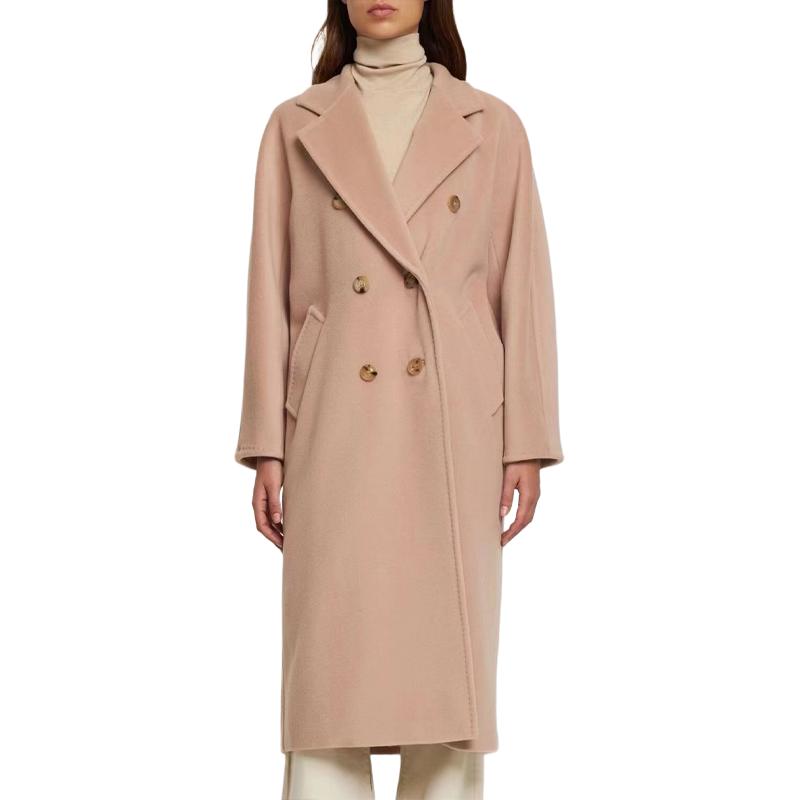 Shop (Women) 'S Max Mara MaxMara 101801 Madame Double-Breasted Long Pink Coat for Women 1018013306-020