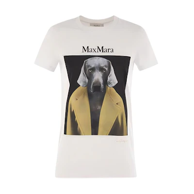 (Women) 'S Max Mara MaxMara Animal Print Crew Neck Short Sleeve T-Shirt White 2421946071600-014