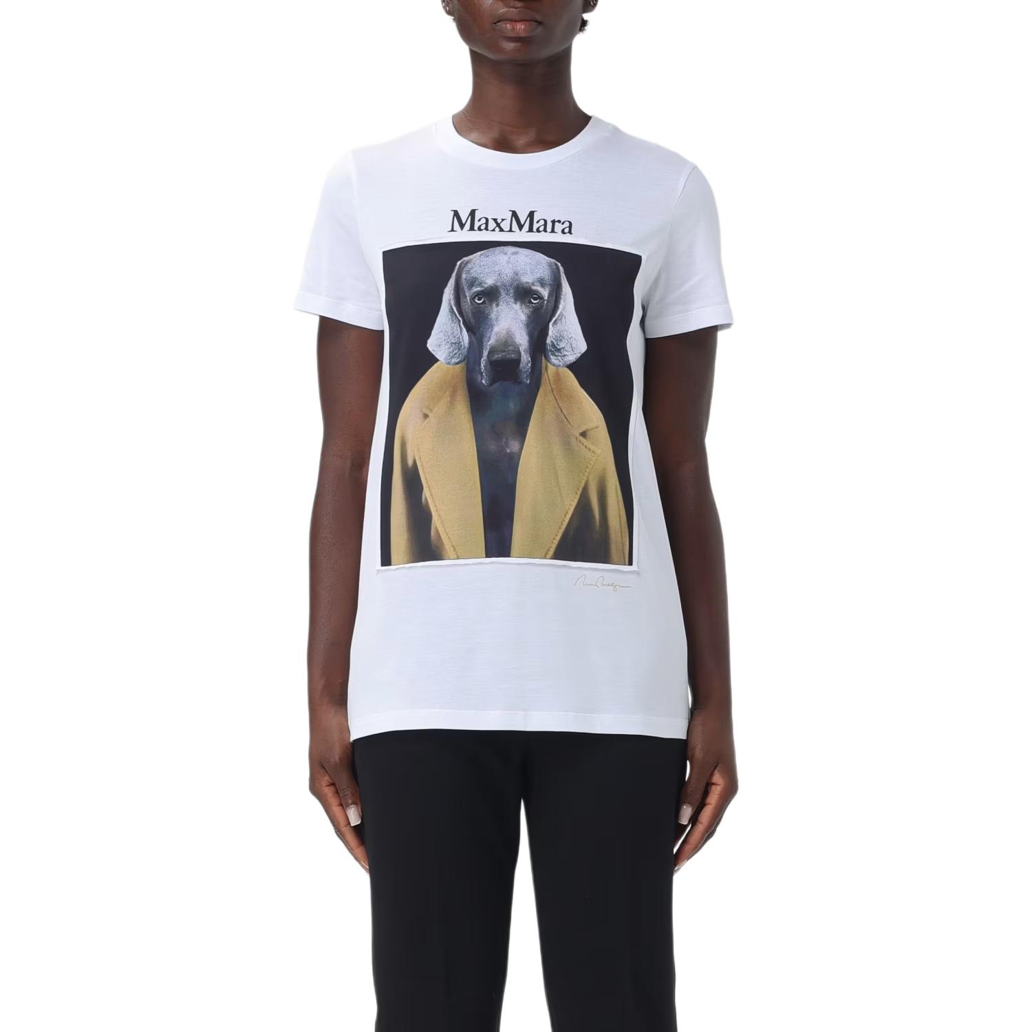 Shop (Women) 'S Max Mara MaxMara  Animal Print Crew Neck Short Sleeve T-Shirt White 2421946071600-014