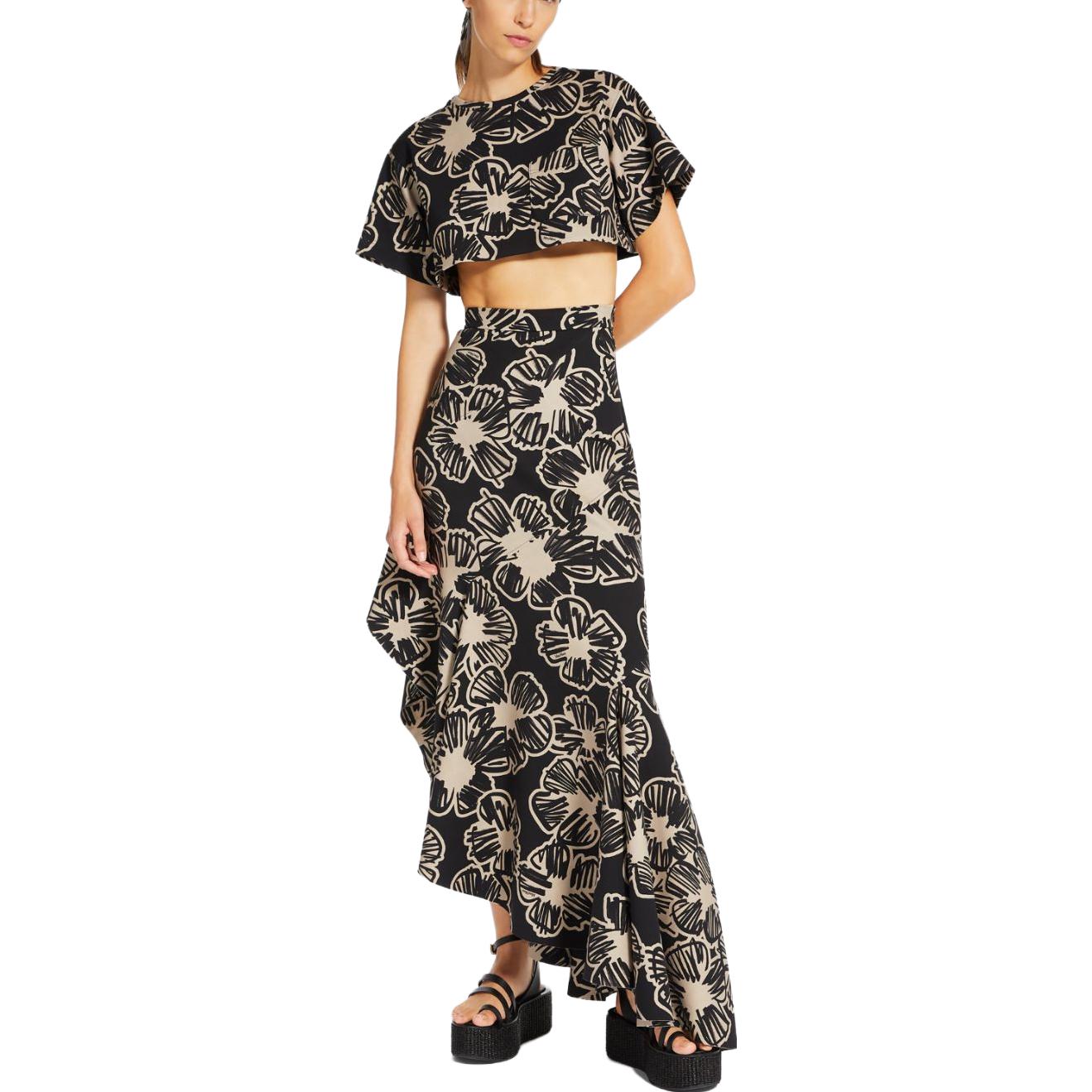 Lookbook (Women) 'S Max Mara MaxMara  Asymmetric Printed Knit Maxi Skirt - Black 1771033806001-ILEX