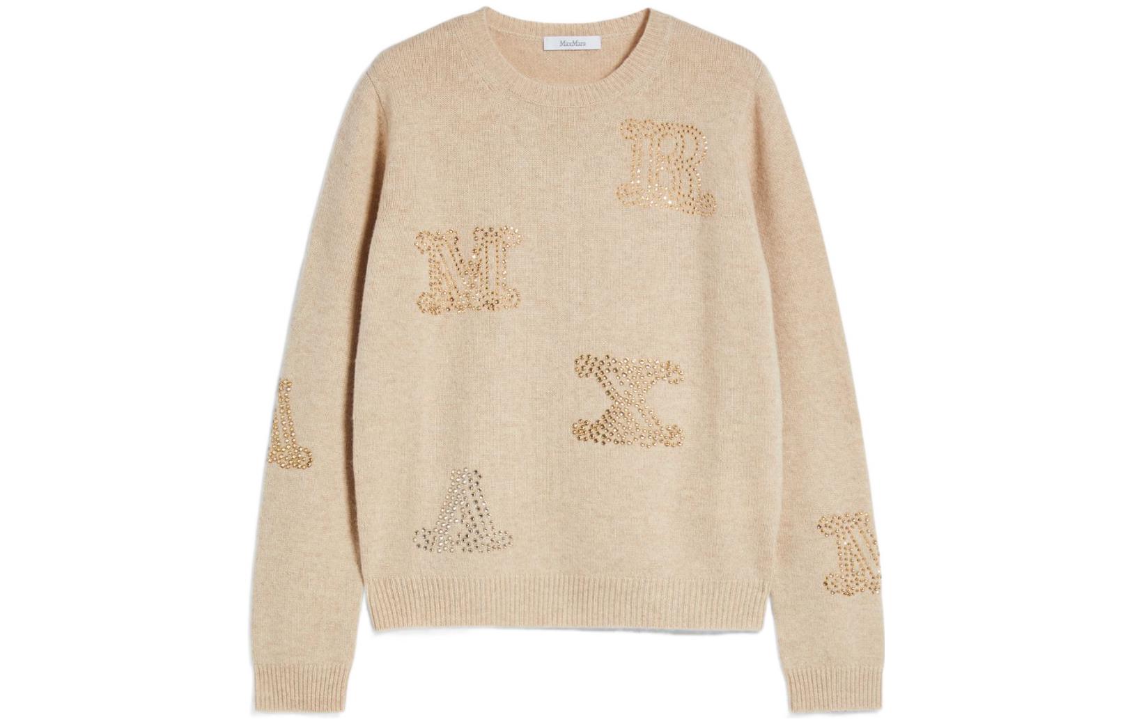 (Women) 'S Max Mara MaxMara  Beige Cashmere Sweater with Crystal Letter Detail. 1366042906002-MIA