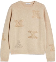 (Women) 'S Max Mara MaxMara Beige Cashmere Sweater with Crystal Letter Detail. 1366042906002-MIA (Women) 'S Max Mara MaxMara Beige Cashmere Sweater with Crystal Letter Detail. 1366042906002-MIA