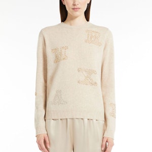 (W) ''S マックスマーラ ベージュ カシミアセーター クリスタルレターディテール付き 1366042906002-MIA Shop (W) ''S マックスマーラ ベージュ カシミアセーター クリスタルレターディテール付き 1366042906002-MIA