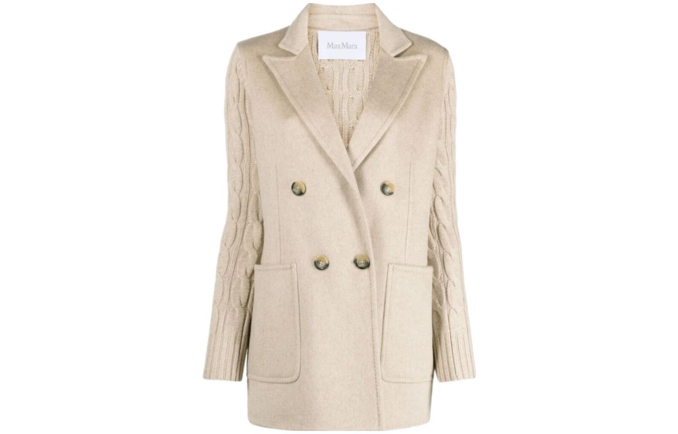 (Women) 'S Max Mara MaxMara  Beige Double-Breasted Ribbed Knit Coat DALIDA002002