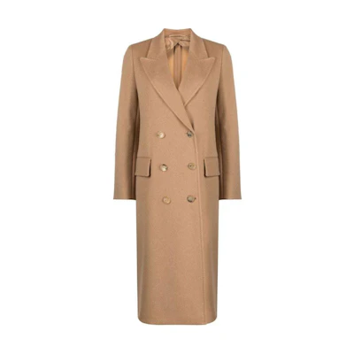 (Women) 'S Max Mara MaxMara Beige Double-Breasted Long Sleeve Coat Long Overcoat. 2310260239600001