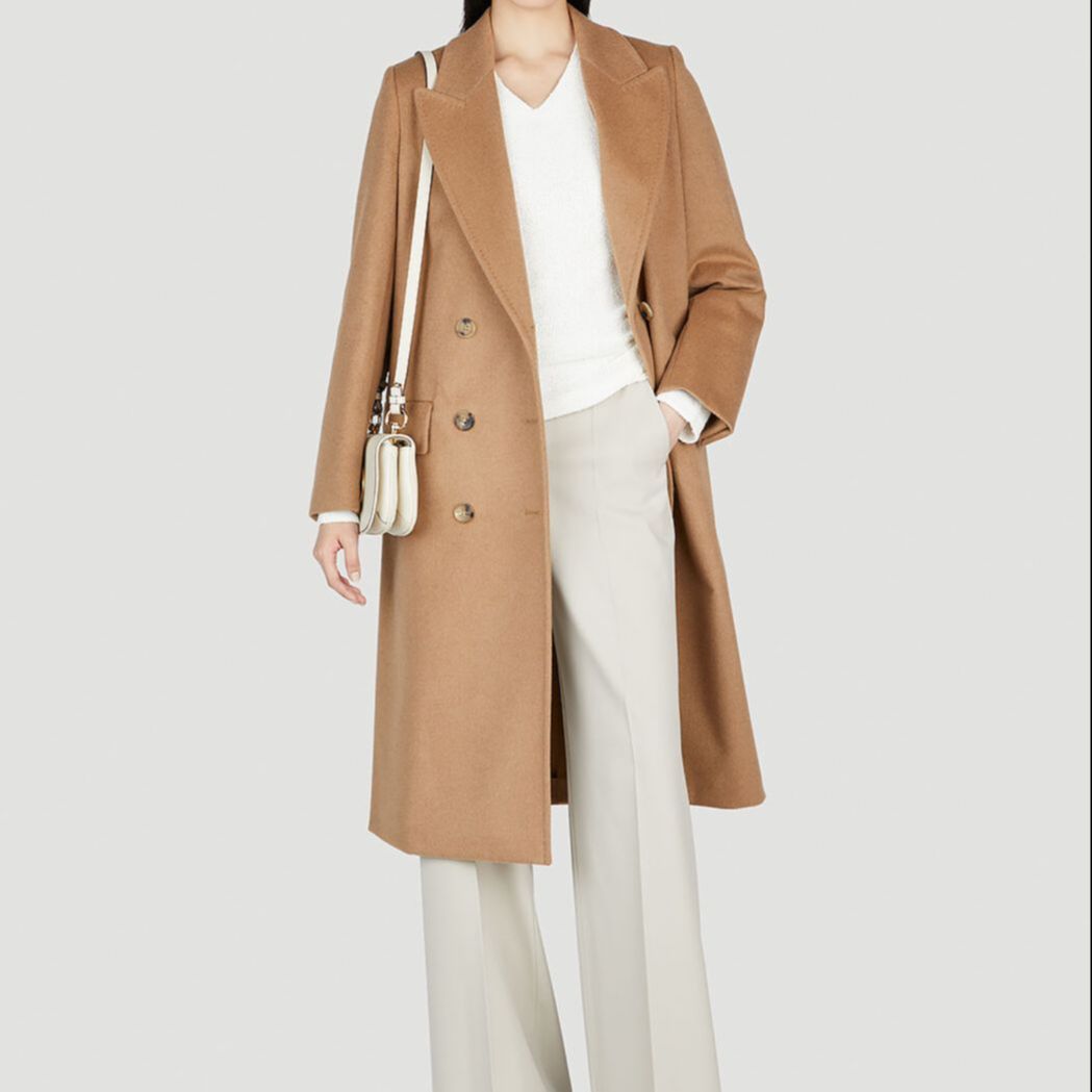 Shop (W) ''Max Mara Beige Double-Breasted Long Sleeve Coat Overcoat Panjang''. 2310260239600001