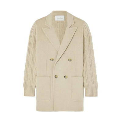 (Women) 'S Max Mara MaxMara Beige Mid-Length Solid Collar Long Sleeve Jacket 2313160239650-002