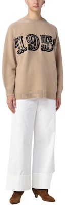 (Women) 'S Max Mara MaxMara Beige Oversized Knit Sweater with Numeric Intarsia Design. 2313611431600-015 Shop (Women) 'S Max Mara MaxMara Beige Oversized Knit Sweater with Numeric Intarsia Design. 2313611431600-015