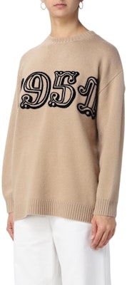 (Women) 'S Max Mara MaxMara Beige Oversized Knit Sweater with Numeric Intarsia Design. 2313611431600-015 Purchase (Women) 'S Max Mara MaxMara Beige Oversized Knit Sweater with Numeric Intarsia Design. 2313611431600-015