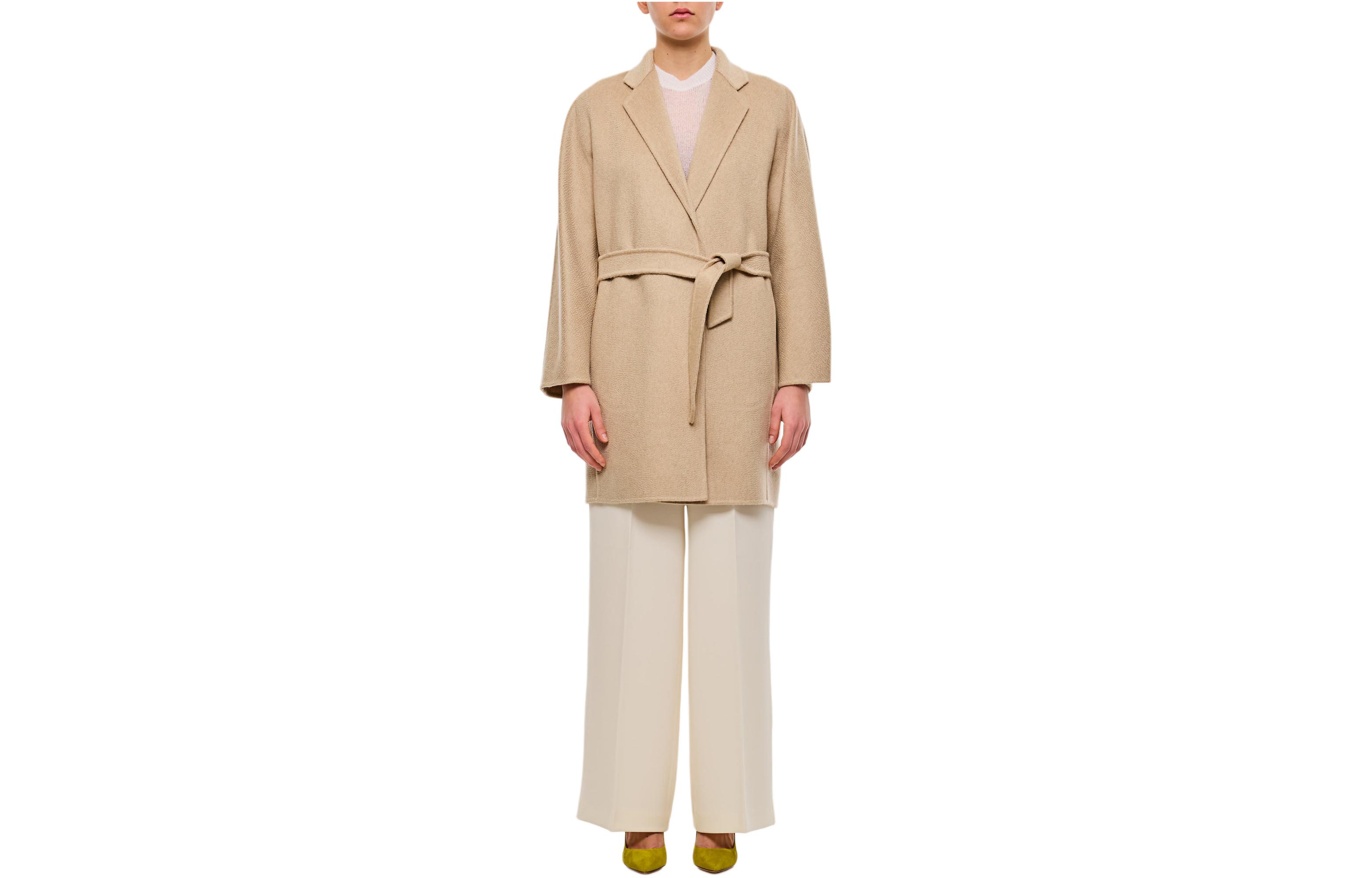 (Women) 'S Max Mara MaxMara  Beige Solid Tie-Waist Long Sleeve Coat 2411011081600-071
