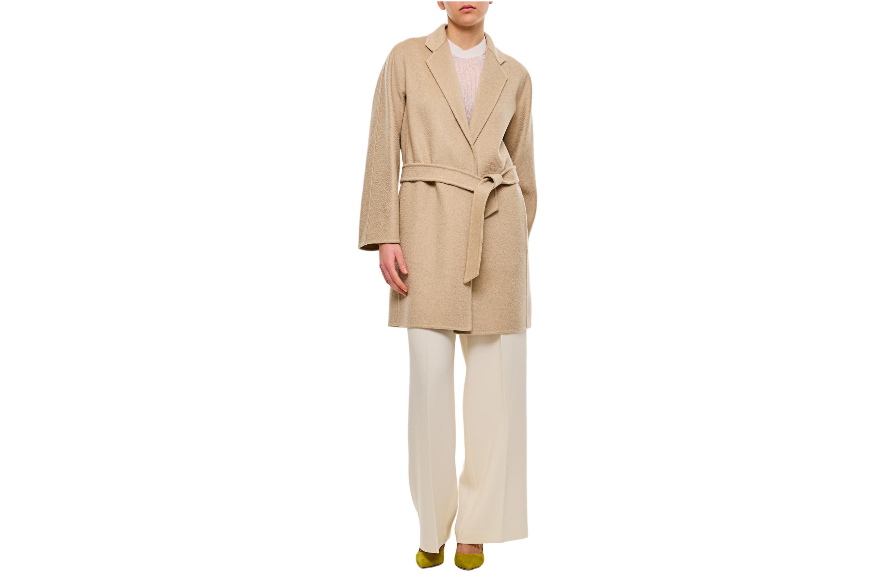 (Women) 'S Max Mara MaxMara  Beige Solid Tie-Waist Long Sleeve Coat 2411011081600-071 圖 4