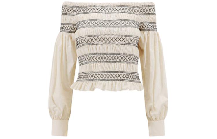 Order (Women) 'S Max Mara MaxMara  Beige Striped Off-Shoulder Long Sleeve Shirt 2411111091600005