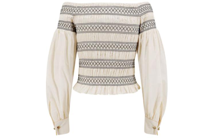 Lookbook (Women) 'S Max Mara MaxMara  Beige Striped Off-Shoulder Long Sleeve Shirt 2411111091600005