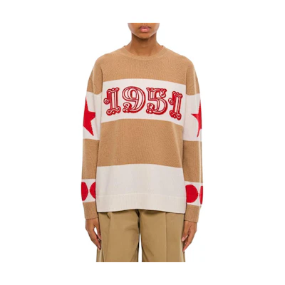 (Women) 'S Max Mara MaxMara Beige Striped Pattern Crew Neck Long Sleeve Sweater 2421366121600007