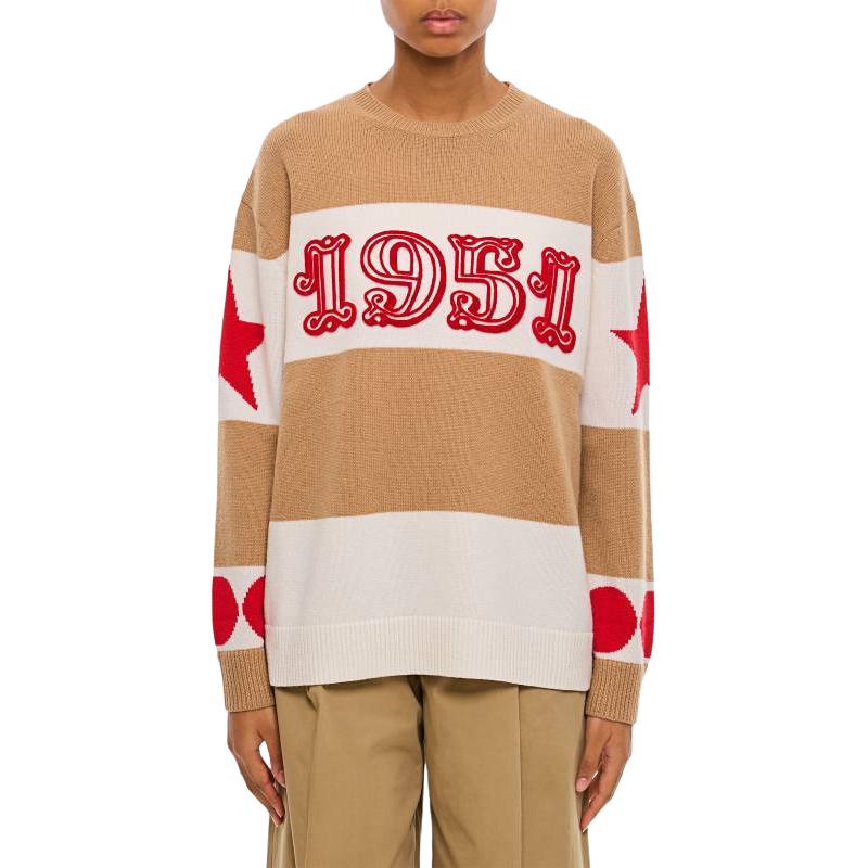 (Women) 'S Max Mara MaxMara  Beige Striped Pattern Crew Neck Long Sleeve Sweater 2421366121600007 圖 2